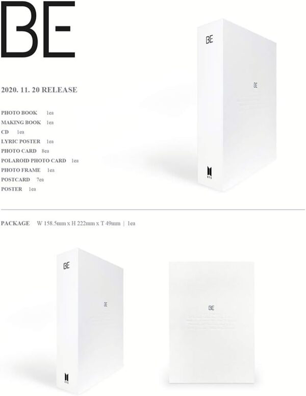 BTS BE Édition Deluxe Limitée - Album Précommande CD+Poster+Photobook+Making Book+Poster Lyrique+Photocard+Polaroid+Cadre Photo+Carte Postale+(6 Photocards BTS Supplémentaires+1 Photocard Double Face)
