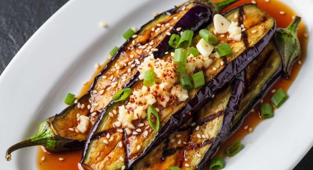 Accompagnement d'aubergines et sauce soja