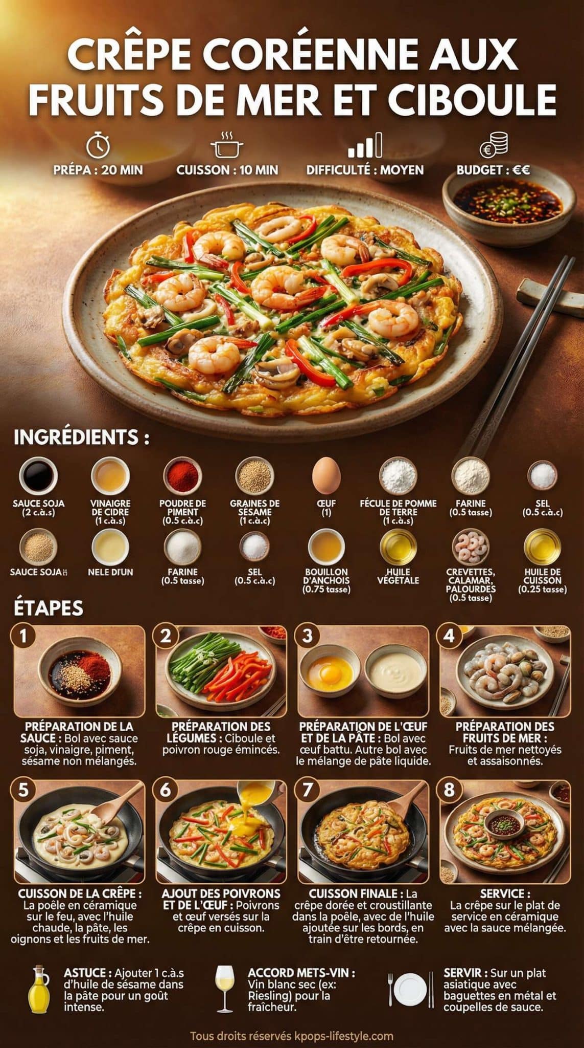 Infographie de la recette Cr&ecirc;pe cor&eacute;enne aux fruits de mer et ciboule