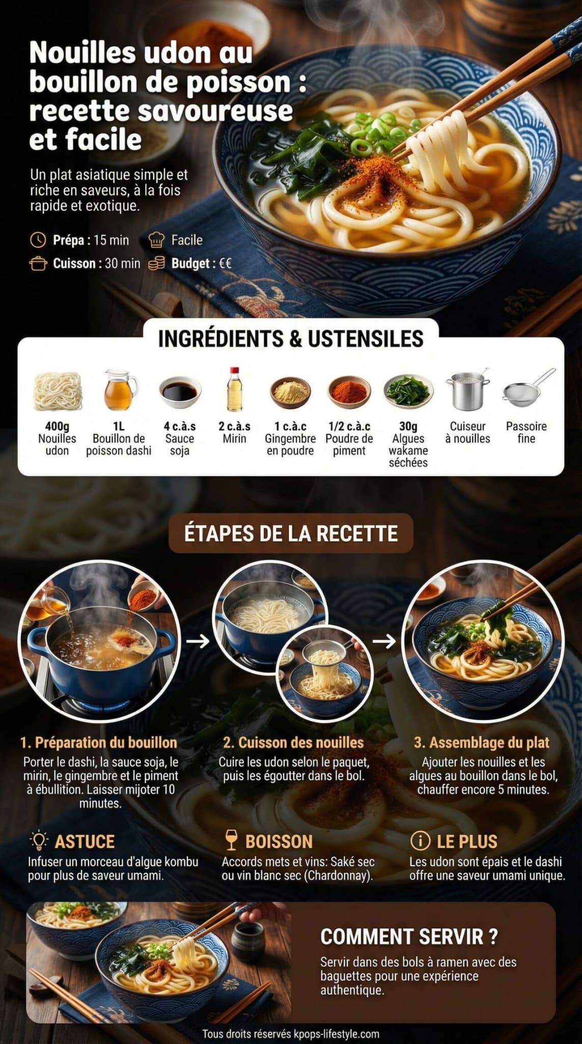 Fiche recette Nouilles udon au bouillon de poisson : recette savoureuse et facile