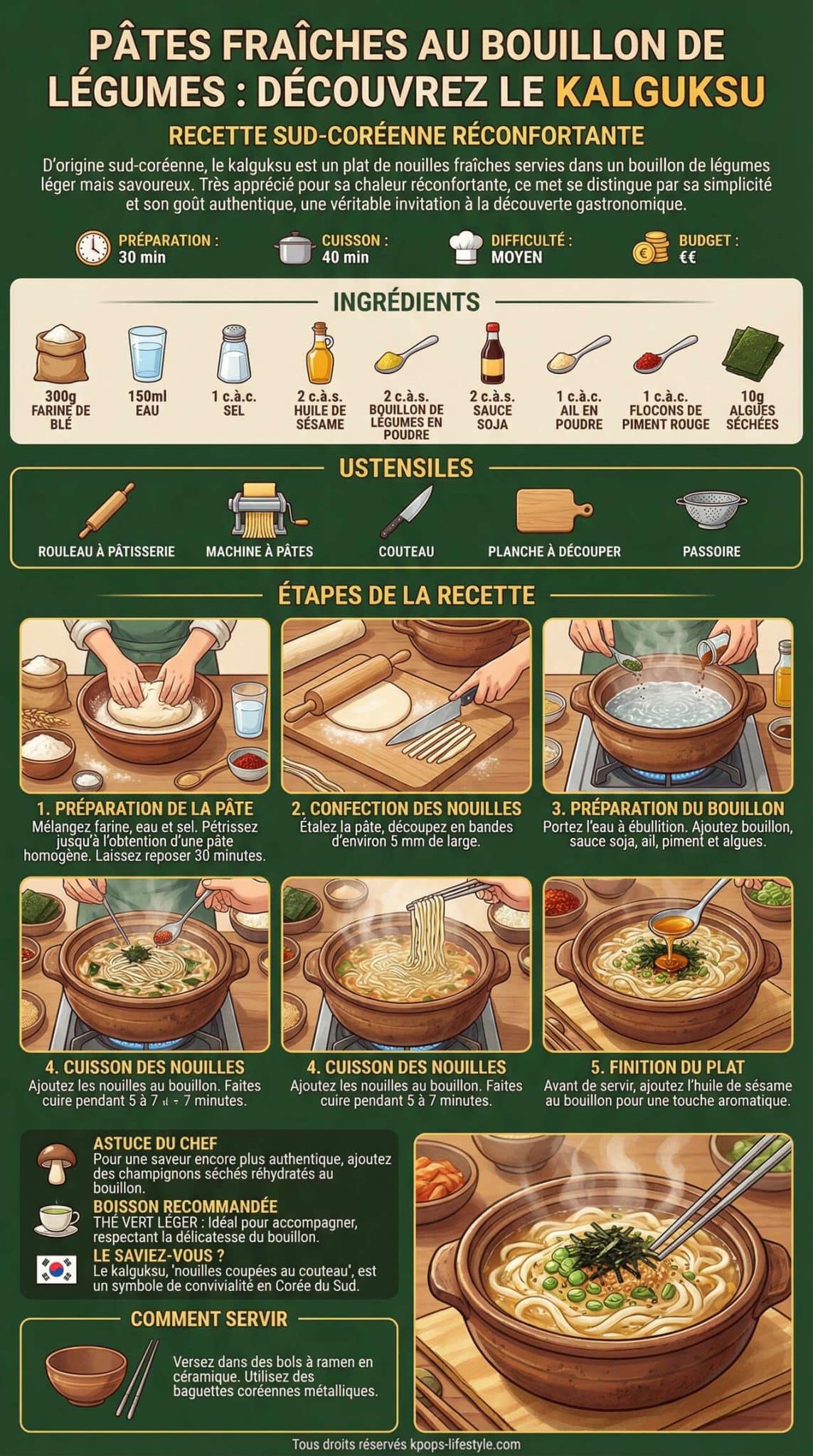 Fiche recette P&acirc;tes fra&icirc;ches au bouillon de l&eacute;gumes : d&eacute;couvrez le Kalguksu