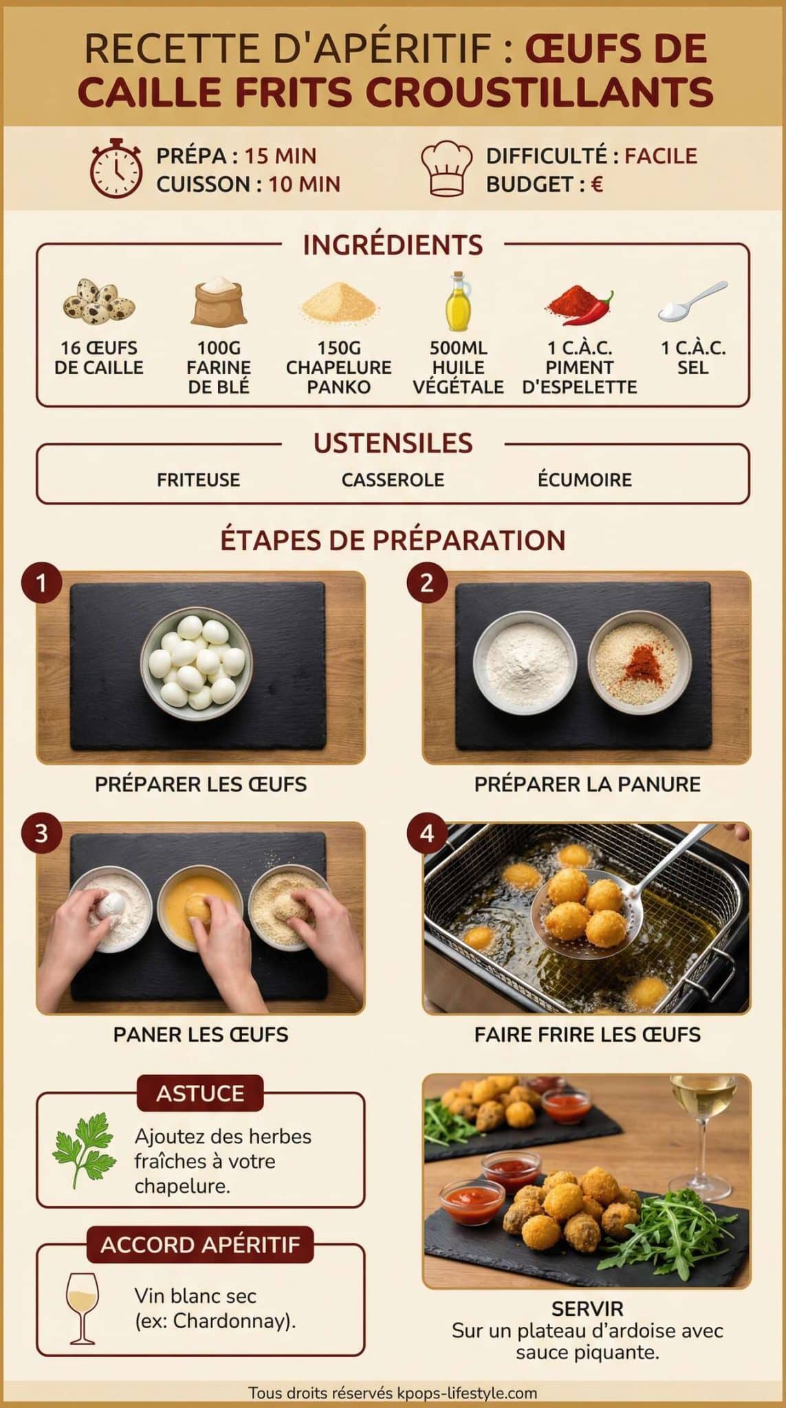 Fiche recette Recette d'ap&eacute;ritif : oeufs de caille frits croustillants