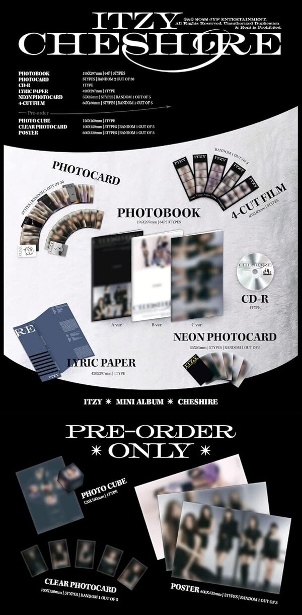 JYP Entertainment ITZY - CHESHIRE [STANDARD EDITION] Album+Pre-Order Benefit (3 ver. SET) SMK1348