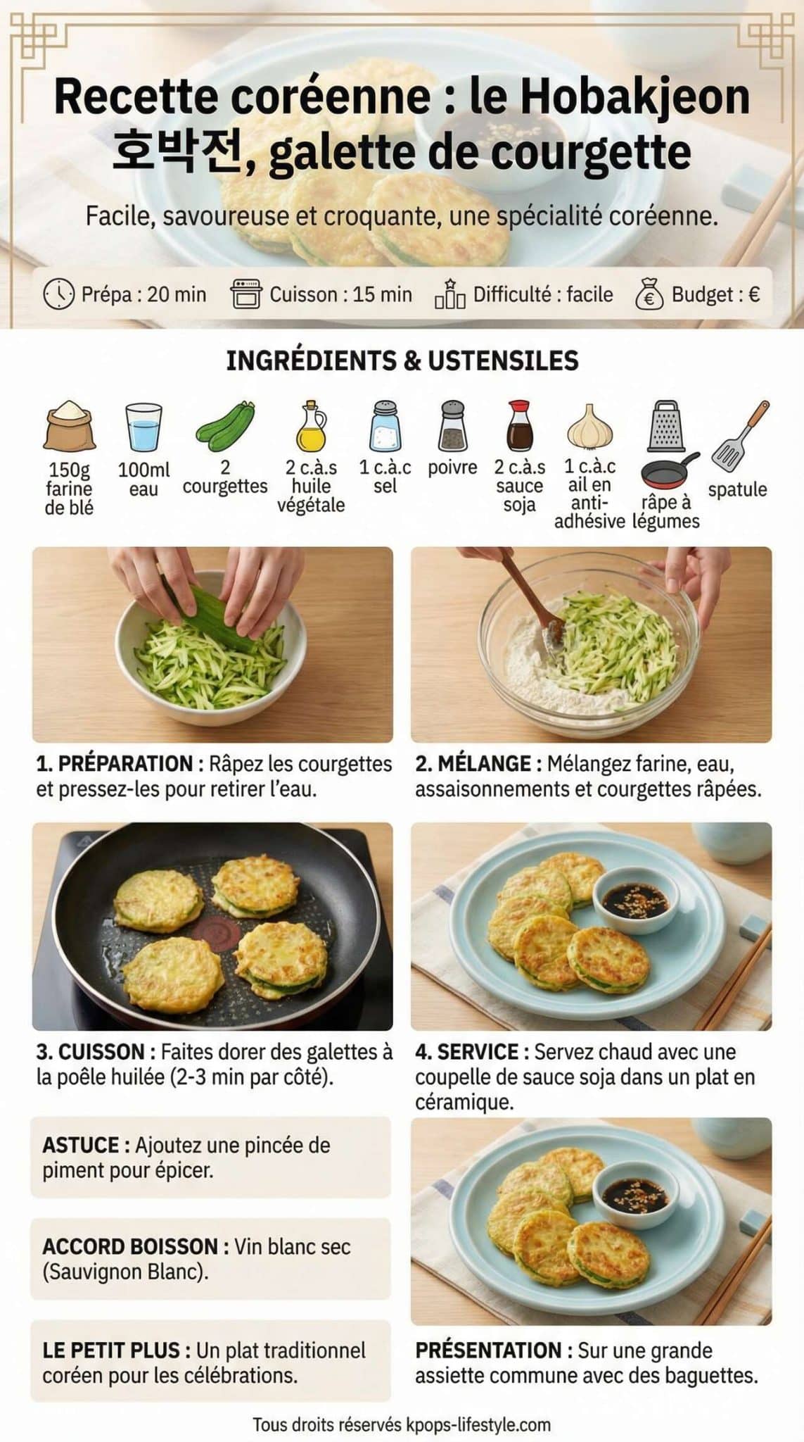 Fiche recette Recette cor&eacute;enne : le Hobakjeon 호박전, galette de courgette