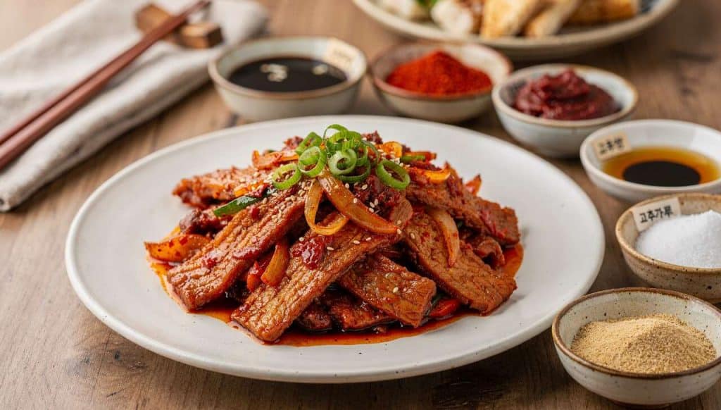 Recette de Jaeyuk Bokkeum : cuisine coréenne épicée