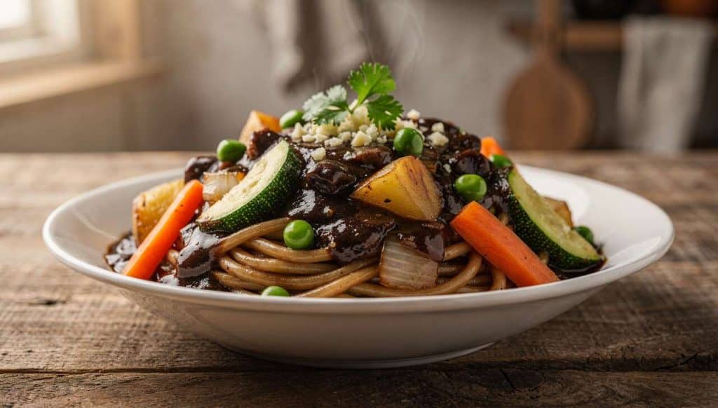 Ragoût de nouilles et viande aux légumes : recette de Jjajangmyeon