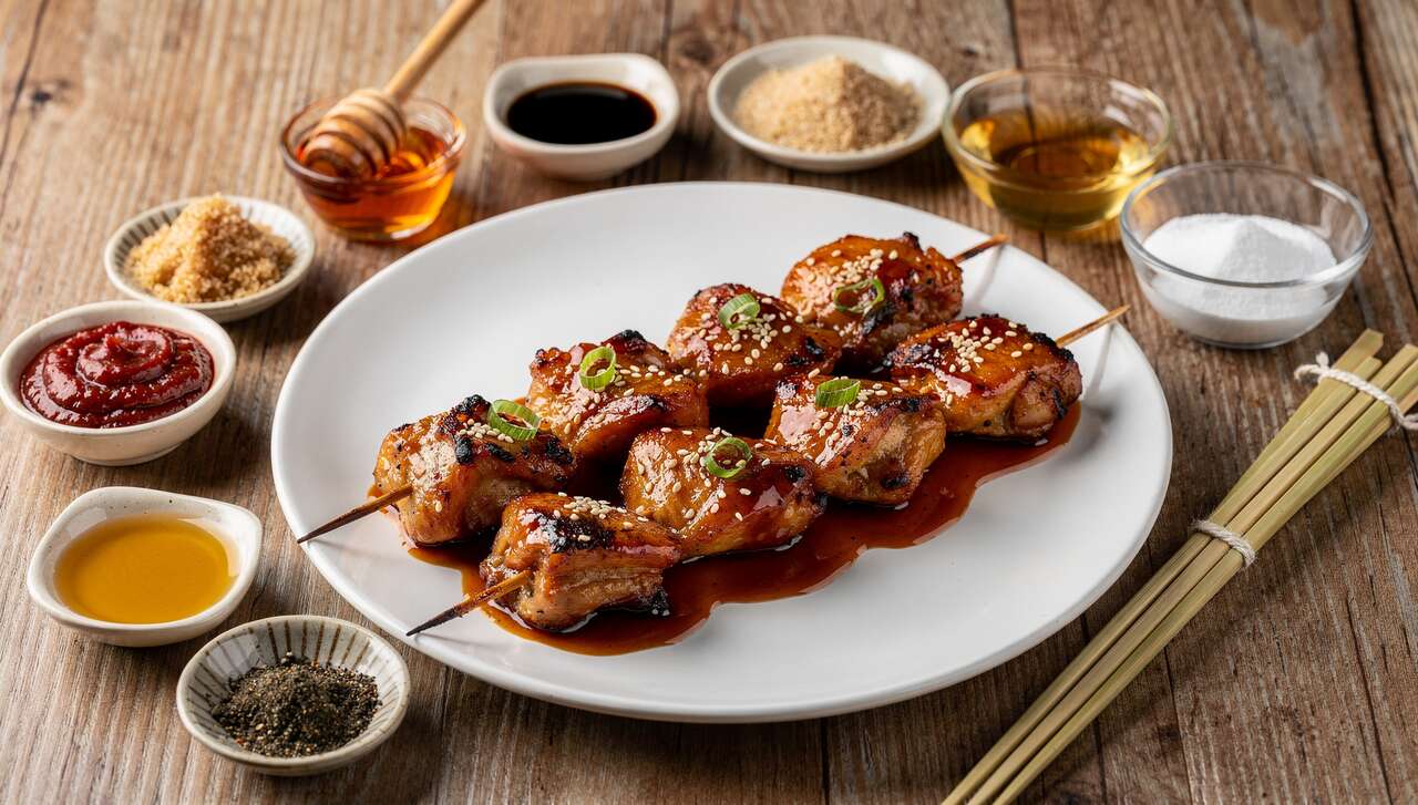 Brochettes de poulet sauce piment et soja : recette Dalk Gotchi