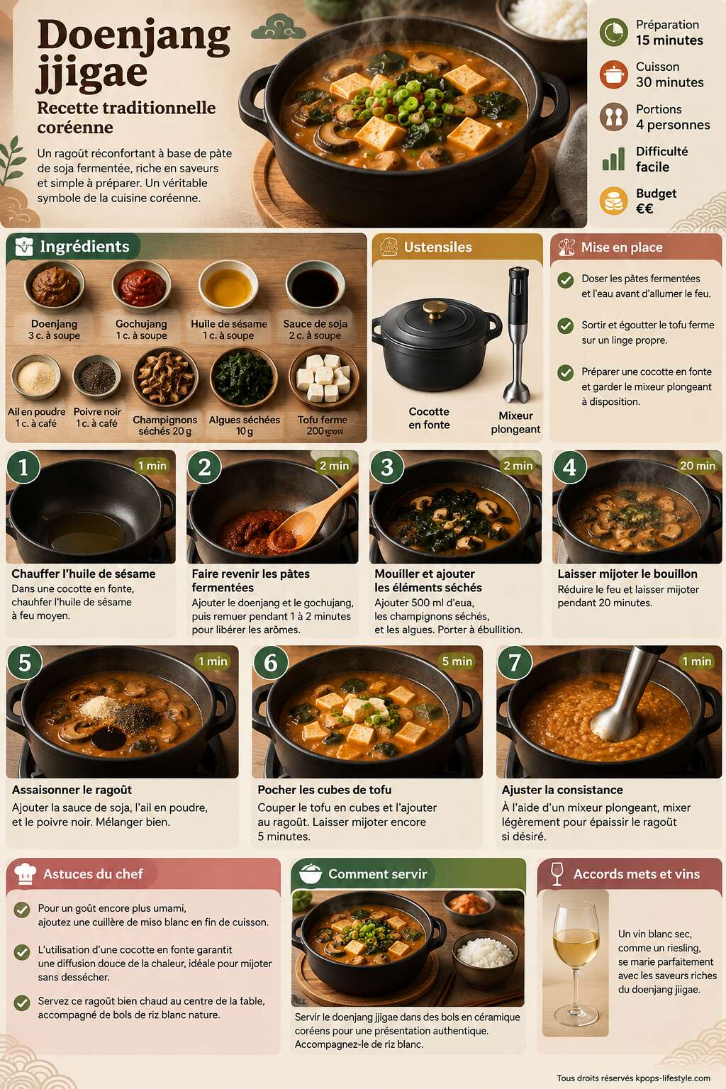 Fiche recette Recette traditionnelle du doenjang jjigae : guide complet Fiche recette Recette traditionnelle du doenjang jjigae : guide complet