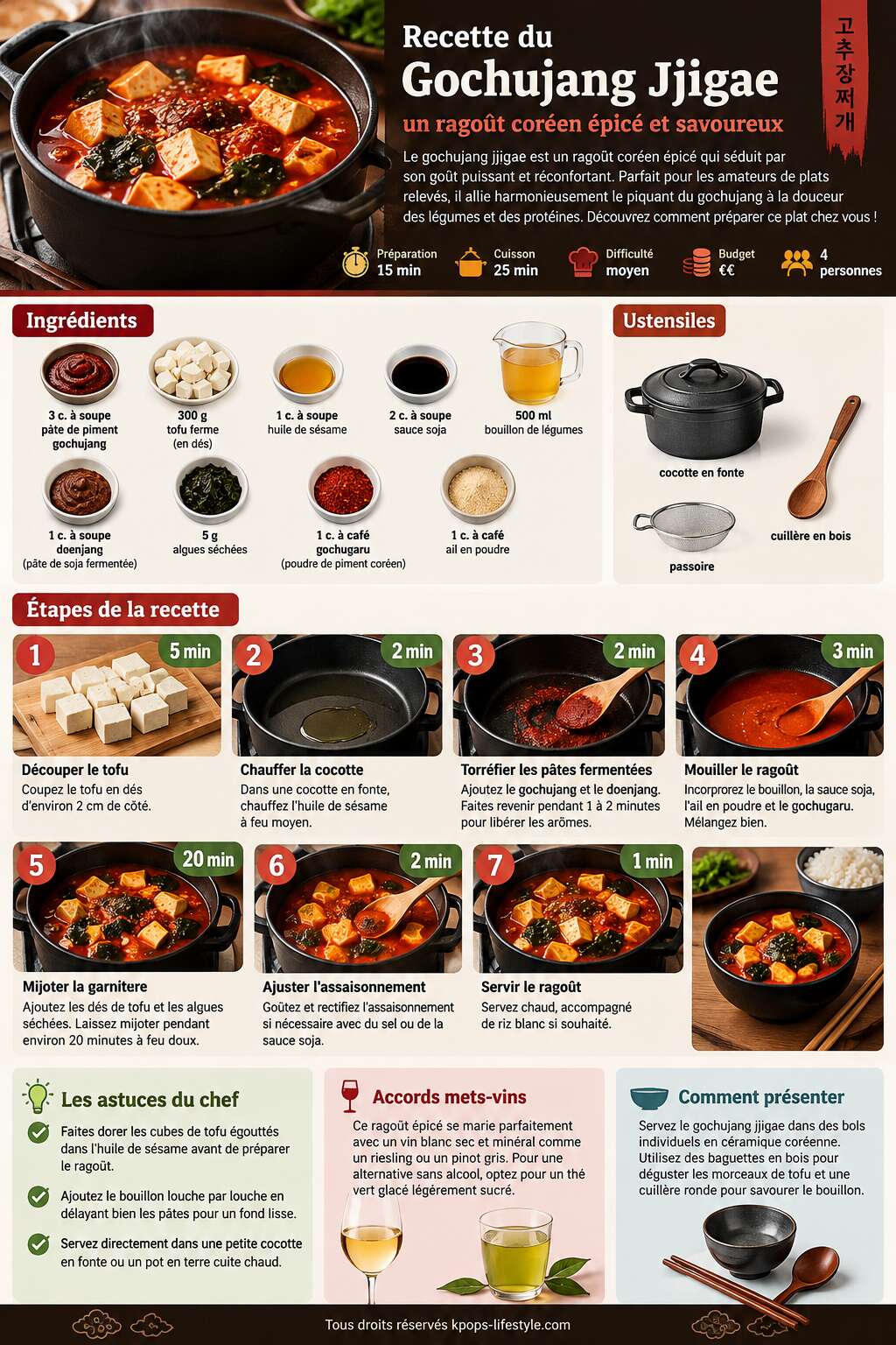Fiche recette Recette du Gochujang Jjigae : un ragoût coréen épicé et savoureux Fiche recette Recette du Gochujang Jjigae : un ragoût coréen épicé et savoureux