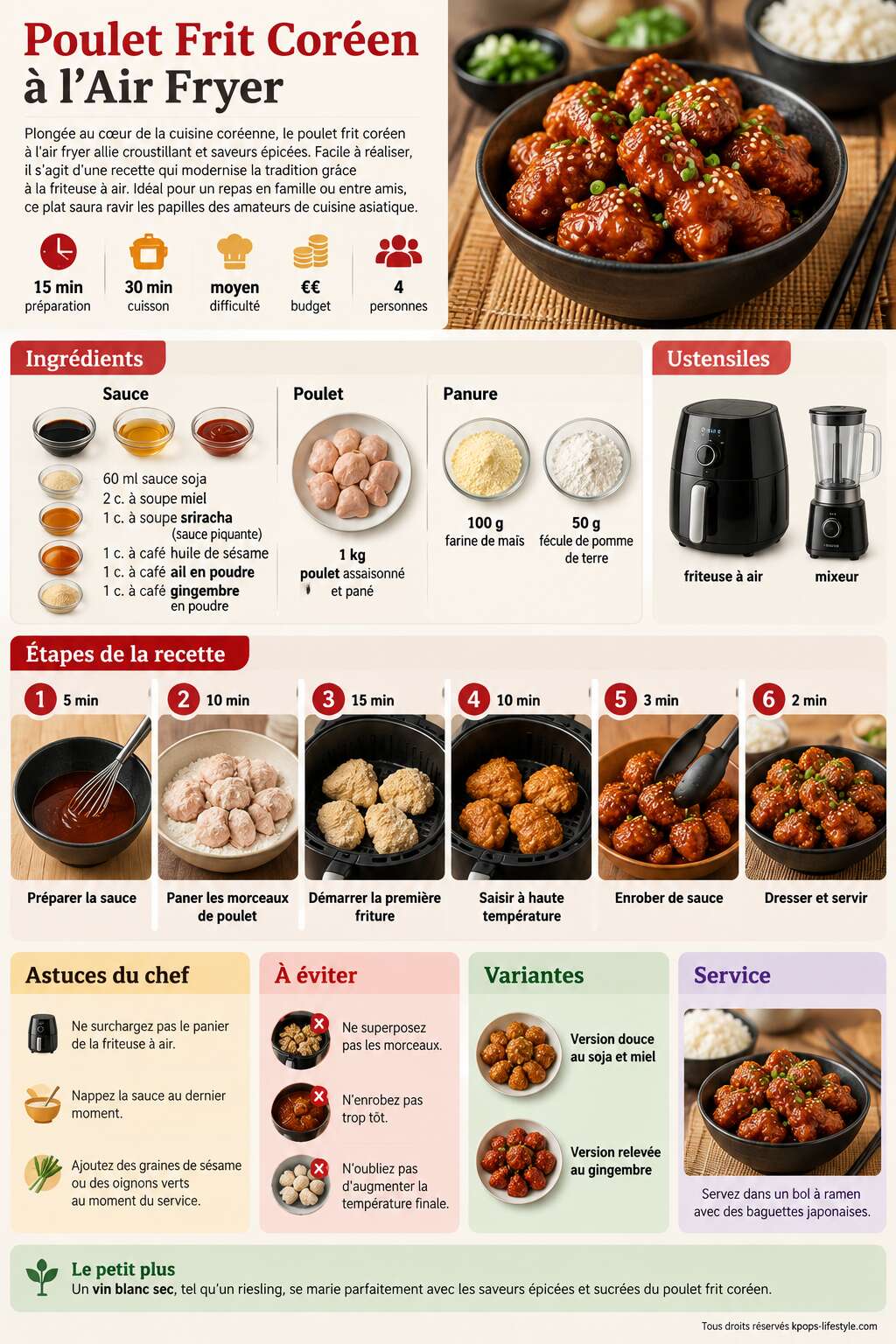 Fiche recette Recette Poulet Frit Cor&eacute;en &agrave; l'Air Fryer