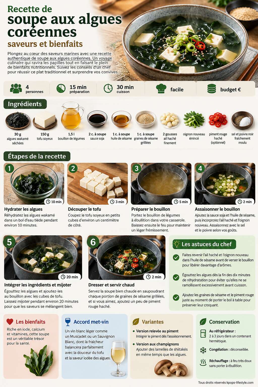 Fiche recette Recette de soupe aux algues coréennes : saveurs et bienfaits Fiche recette Recette de soupe aux algues coréennes : saveurs et bienfaits