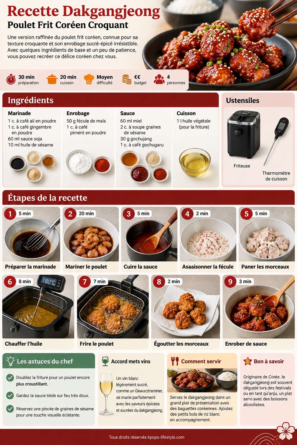 Fiche recette Recette Dakgangjeong : poulet Frit Coréen Croquant Fiche recette Recette Dakgangjeong : poulet Frit Coréen Croquant