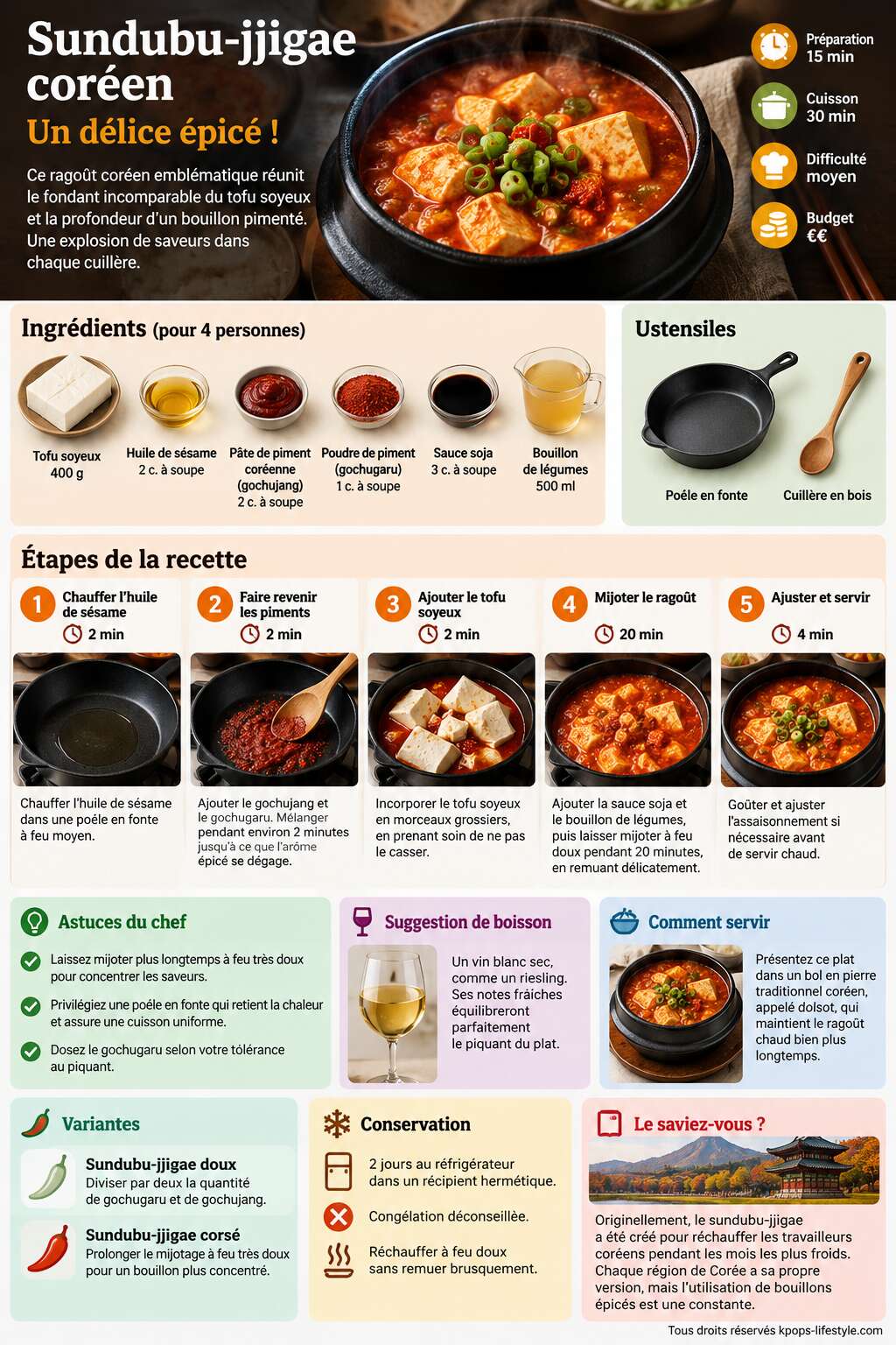 Fiche recette Recette authentique du Sundubu-jjigae coréen : un délice épicé ! Fiche recette Recette authentique du Sundubu-jjigae coréen : un délice épicé !