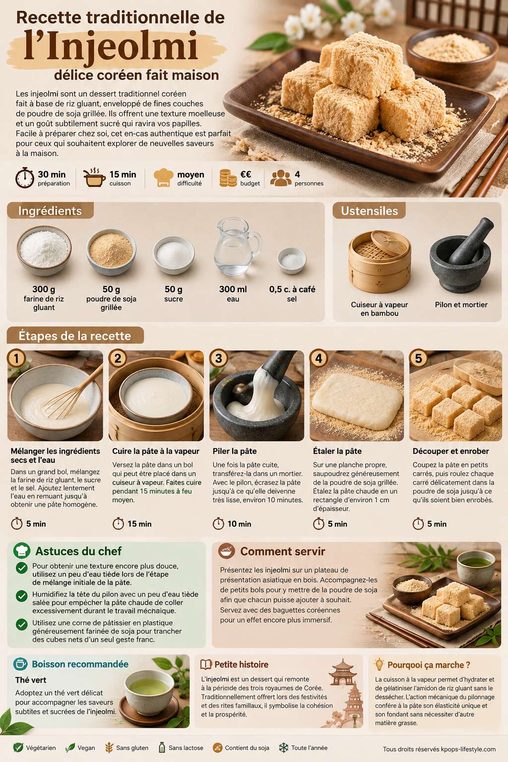 Fiche recette Recette traditionnelle de l'Injeolmi : d&eacute;lice cor&eacute;en fait maison