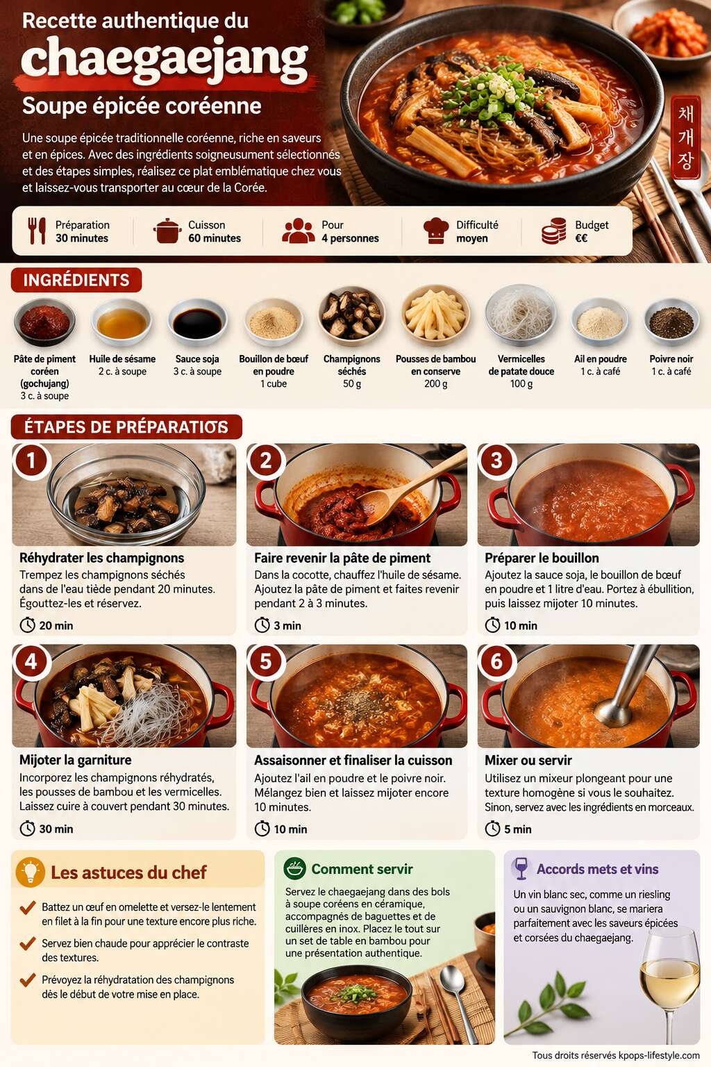 Fiche recette Recette authentique du chaegaejang : soupe épicée coréenne Fiche recette Recette authentique du chaegaejang : soupe épicée coréenne