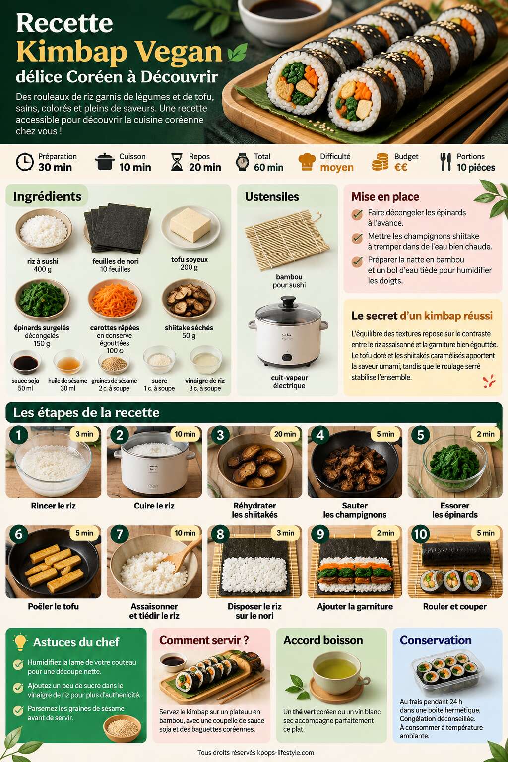 Fiche recette Recette Kimbap Vegan : d&eacute;lice Cor&eacute;en &agrave; D&eacute;couvrir